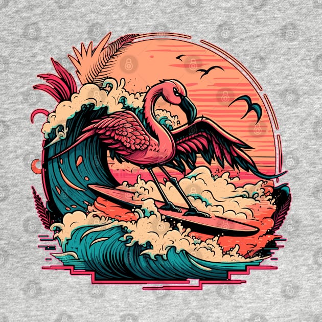 Surfing Pink Flamingo by BDAZ